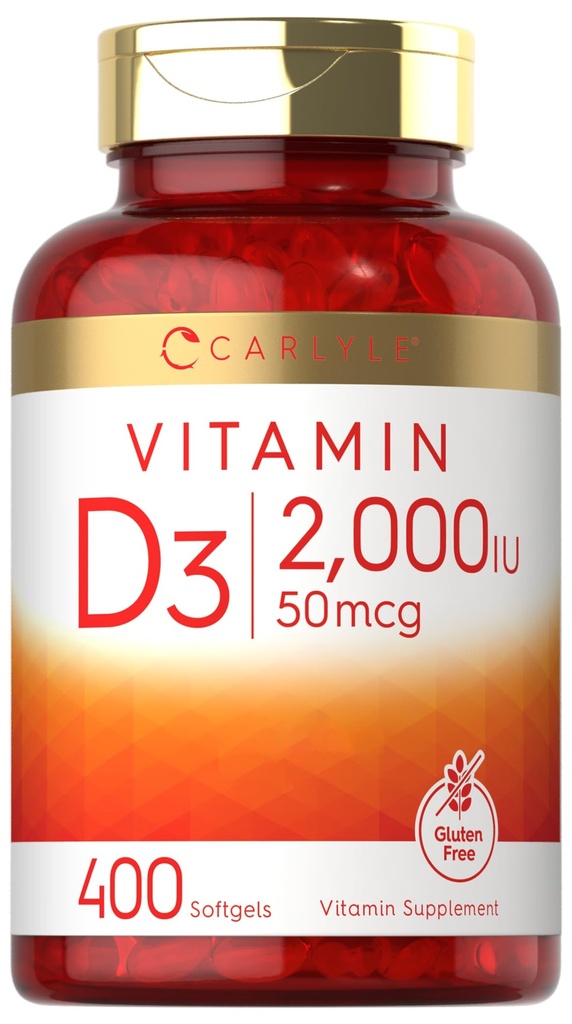 Carlyle ויטמין D3 2000IU Softgels | 400 Count | Non-GMO,ten Glu Formula | 50 mcg | ויטמין D