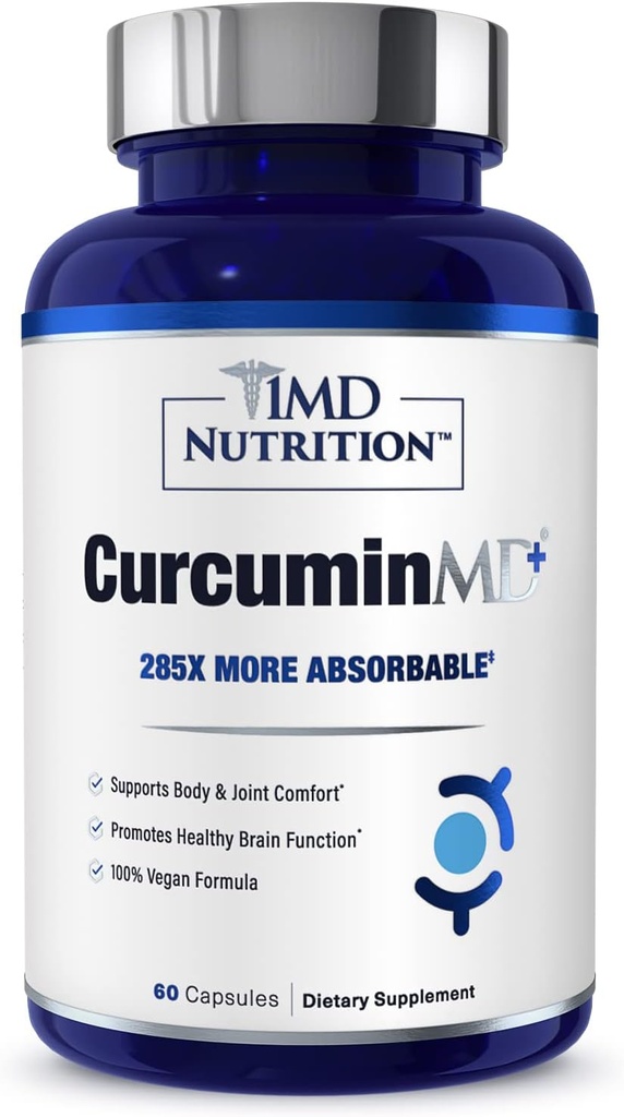 1MD תזונה CurcuminMD Plus - Turmeric Curcumin עם Boswellia Serrata - 285x More Absorbable | משותף Stiffness, התאוששות שרירים ותמיכה Mood | 60 קפסולות