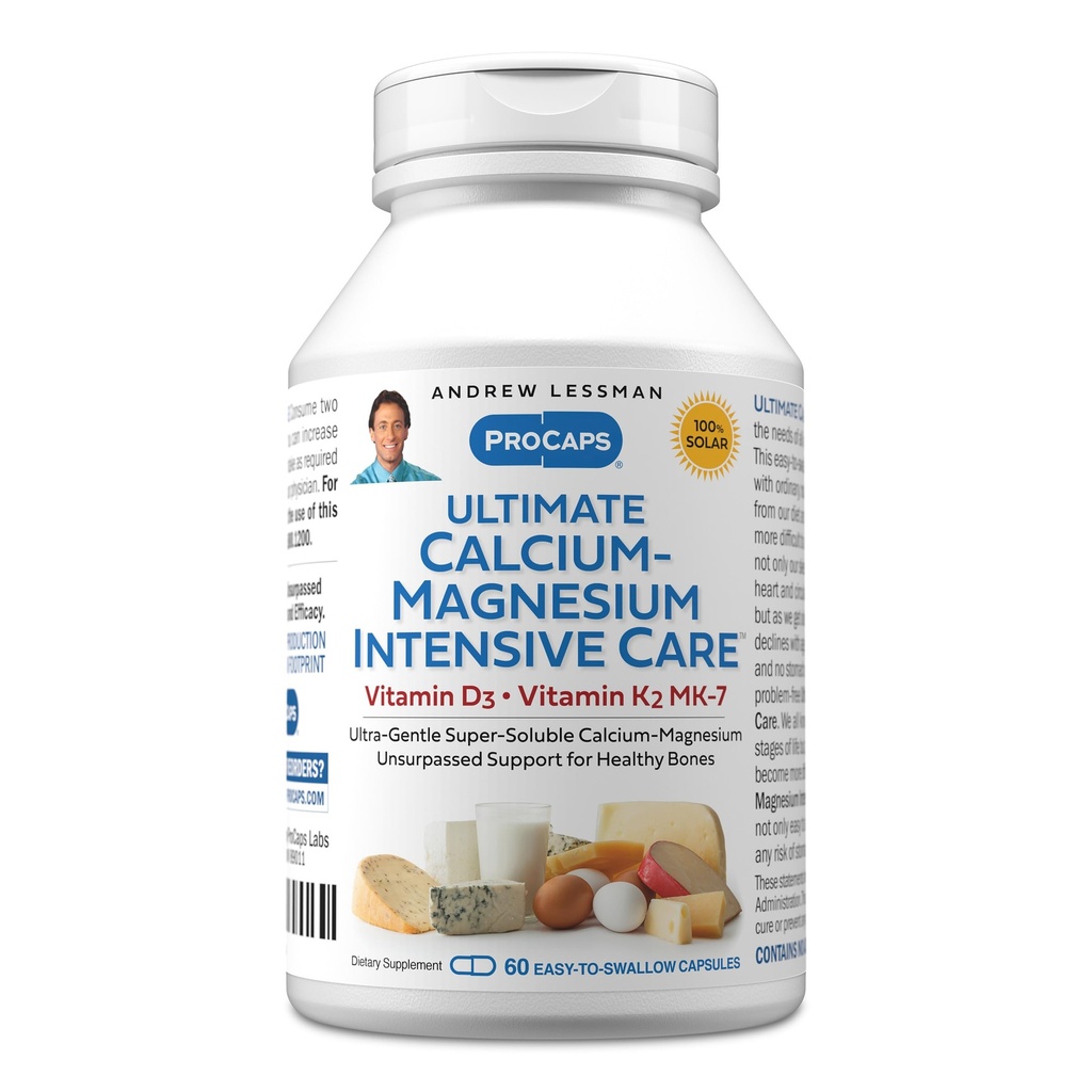 ANDREW LESSMAN Ultimate Calcium-Magnesium Intensive Care עם ויטמין D3 & K2 MK7-120 mcg - 60 קפסולות - עצמות ו-Sskeleton Health Essentials. קל ל-Swallow, Super Soluble. אין תוספת