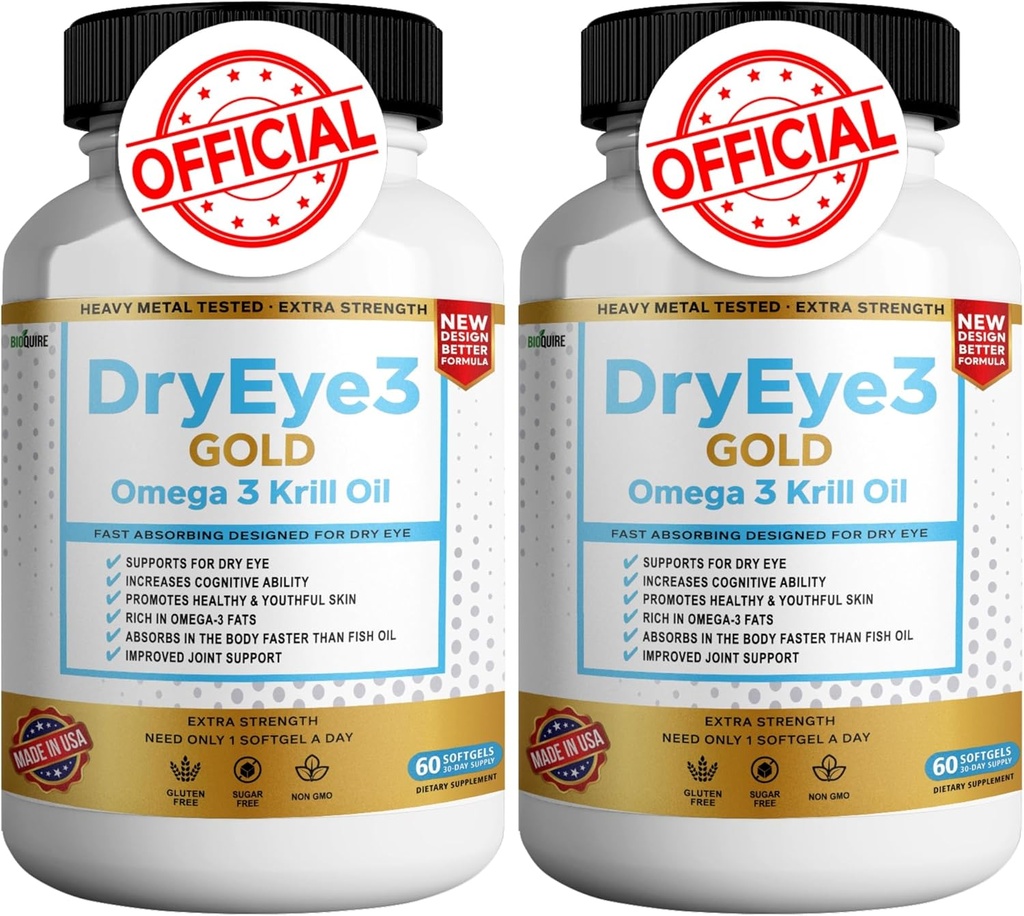 עין יבשה 3 זהב אומגה 3 קריל שמן תוספת כוח, 60 Softgels, תמיכה בעין יבשה, non-GMO, Gluten חינם, סוכר חינם (2)