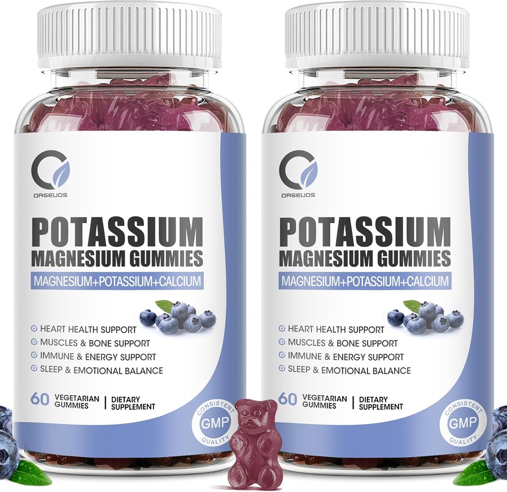 2 Pack Potassium Magnesium Gummies עם Potassium Ctrate 200 מ"ג, Magnesium Glycinate 320 מ"ג פלוס Calcium, Zinc, ויטמין - תוספי מזון עבור Cramps, לב, שרירים תמיכה בריאות תמיכה בריאות תמיכה בריאות תמיכה