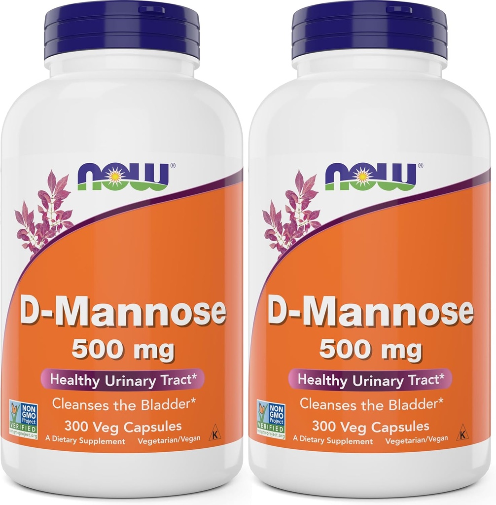 עכשיו D-Mannose 500 מ"ג, 300 קפסולות (Pack of 2) - תוספת טבעונית לא GMO לנשים וגברים - תמיכה טריקט בריא שתן, מנקה את המגבת