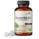 ויטמין K2 (MK7) עם תוסף D3 - Non-GMO פורמולה - 5000 IU ויטמין D3 & 90 mcg ויטמין K2 MK-7, 120 קפסולות צמחוניות