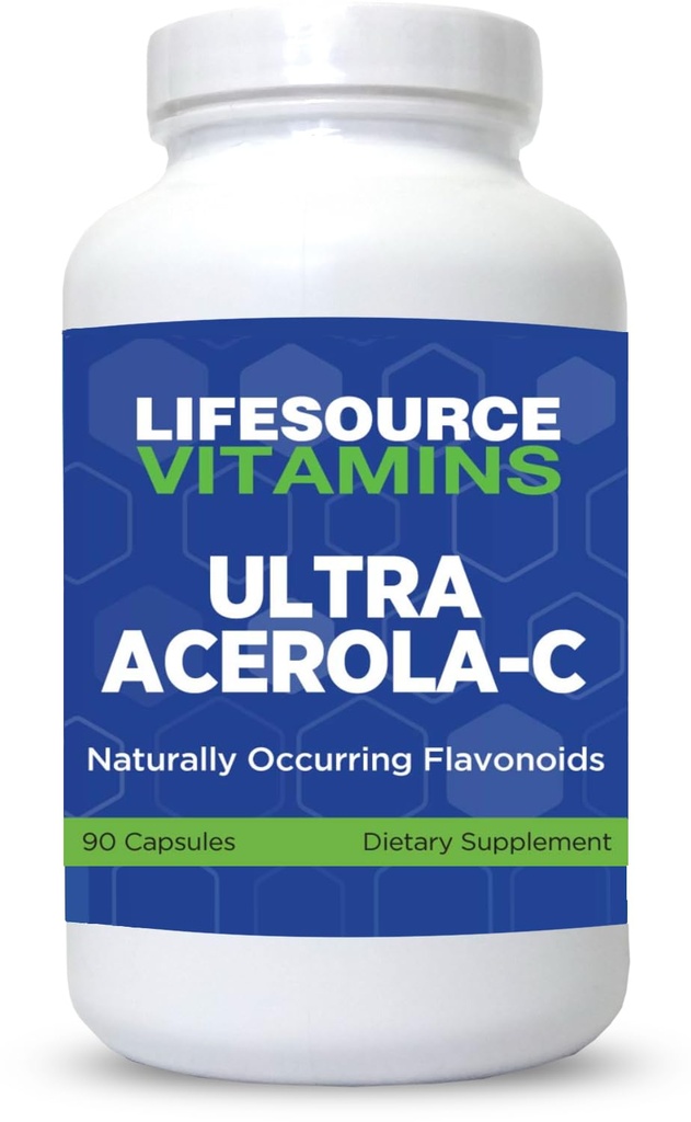LifeSource ויטמינים - Ultra Acerola-C - Acerola Berry אבקת 1500 מ"ג - 90 קפסולות - 500 מ"ג של ויטמין C לשרת
