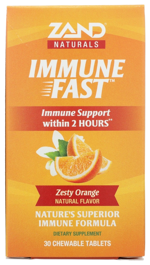 Zand Immune Fast Zesty Orange Chews | Boosts Immune Response & Cell Activity w/EpiCor*, Echinacea, 30 טבליות, 10 משרתת.