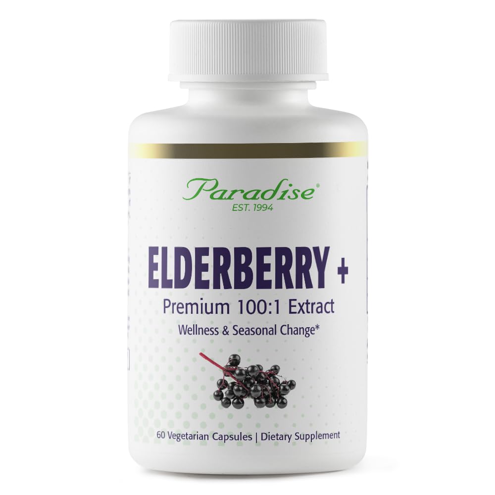 Paradise Herbs Elderberry עם Zinc Extract, תומך ההגנה הטבעית של הגוף, Super Potent, Ultra Pure, טבעוני, non GMO, Gluten Free, 60 קפסולות צמחוניות