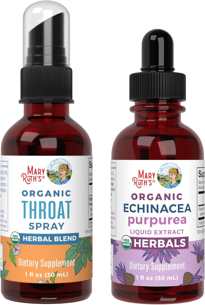 MaryRuth Organics גרון Spray (Unflavored) & Echinacea Purpurea Drops | USDA אורגני, פרויקט תווית נקייה מאומת ® | ויטמינים עבור סיוע בגרון, חסינות ובריאות כללית | טבעונית, לא GMO