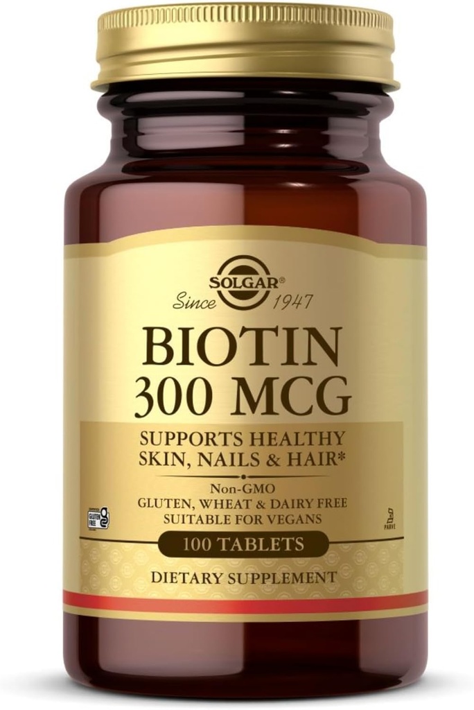 Solgar Biotin 300 mcg - 100 טבליות - תמיכה עור בריא, ריחות שיער - non-GMO, טבעוני, Gluten חינם, חלב חינם, כשר - 100 משרתים