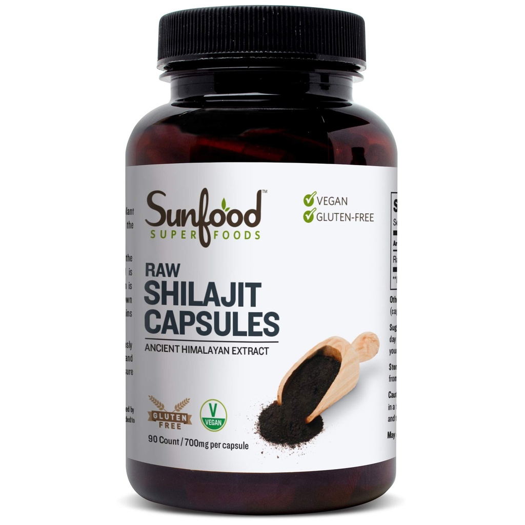 Sunfoods Superfoods Shilajit קפסולות - Pure Shilajit Resin עבור נשים וגברים, תמצית ההימלאיה עתיקה עם Fulvic Acid, מינרלים, אבקת Shilajit - 90 קפסולות