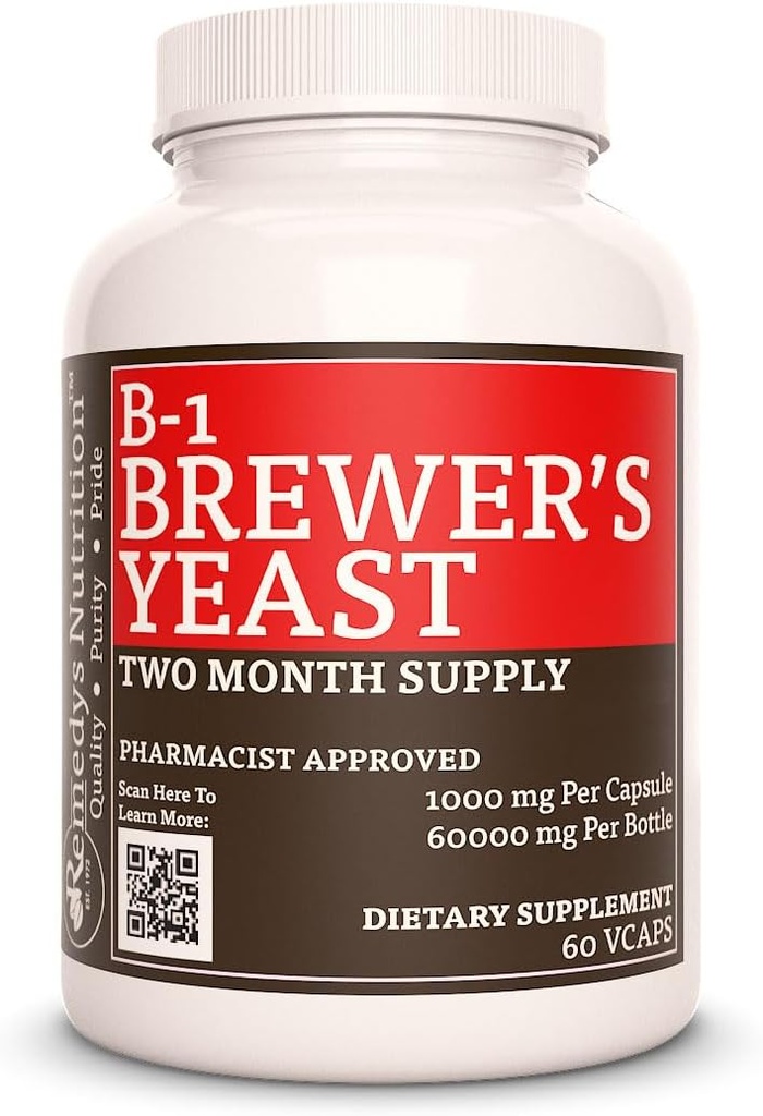 ויטמין B-1 של Remedy עם Brewers Yeast | 1000 מ"ג, 60 קפסולות טבעוניות תוספי תזונה