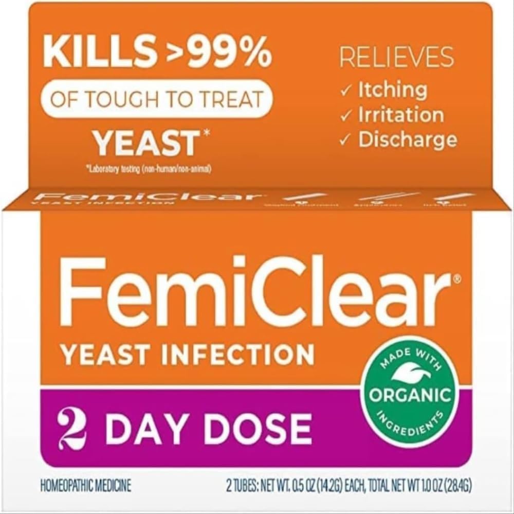 FemiClear 2-Day Dose Yeast זיהומים ו- Itch Control Ointment, עבור מודראט לתסמיני Intense, Made with All-Natural and Organic Ingredients, Plus Out Anti-Itch Ointment for Soothing Care