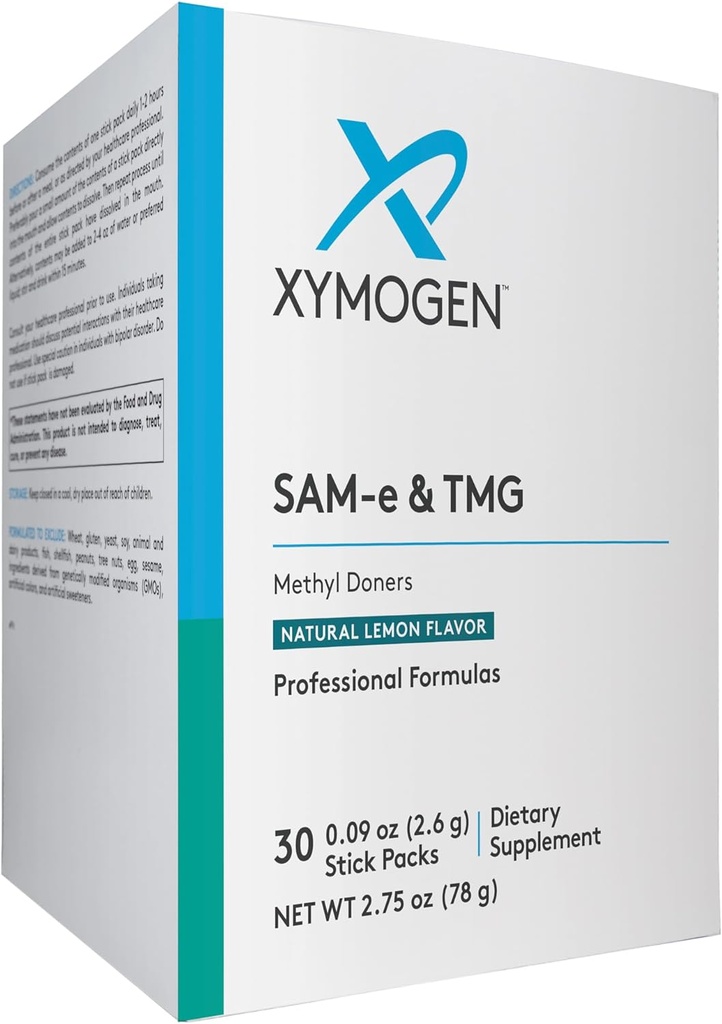 XYMOgen SAM-e & TMG - Trimethylglycine, SAM-e 400 מ"ג, ו- Calcium תוסף - Liver and Mood Support - Gluten Free, Vegan & Non GMO (30 משרתים)