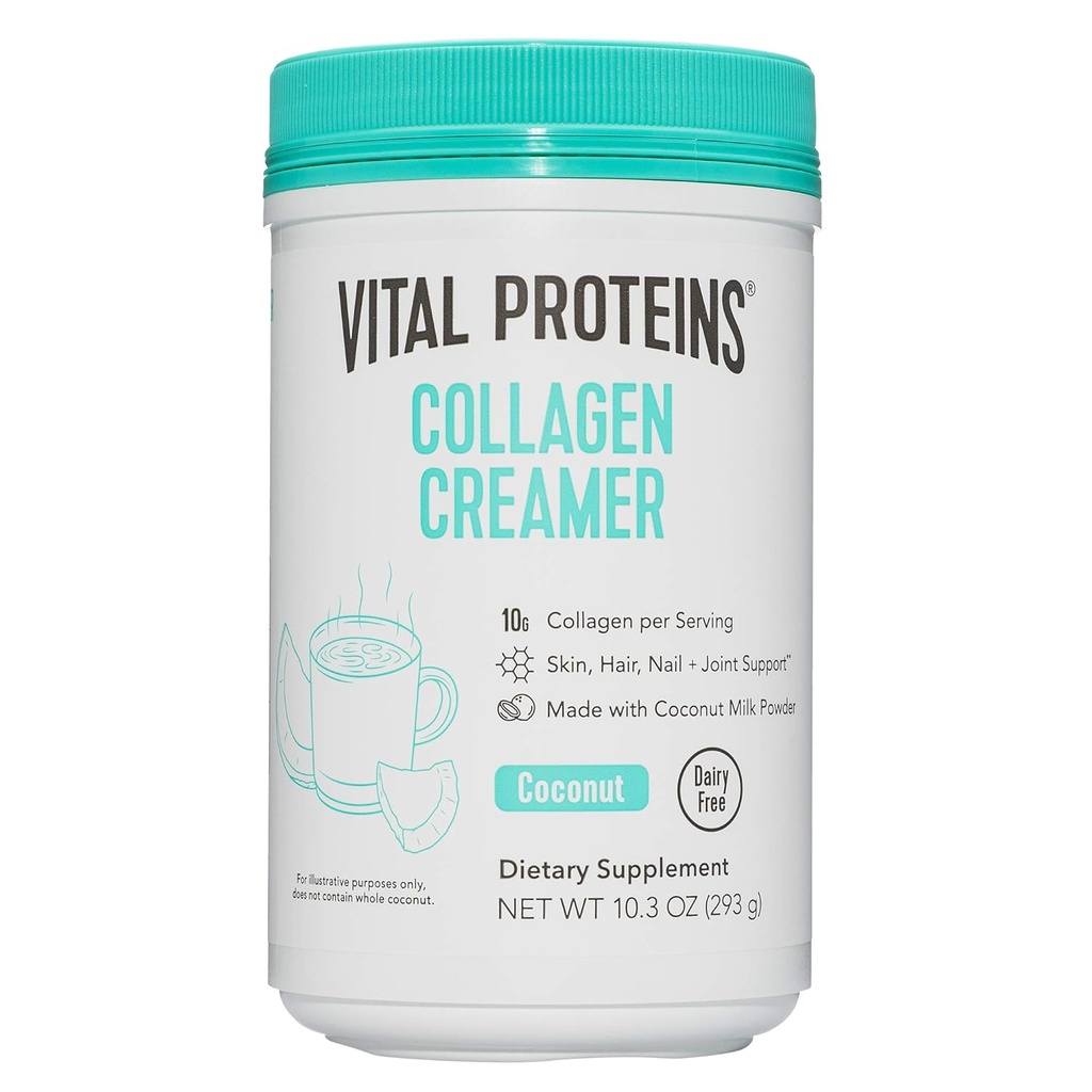 חלבונים Vital Collagen Coffee Creamer, אבקת סוכר ללא חלב ונמוך עם תוסף Collagen Peptides - תמיכה שיער בריא, עור, ציפורניים עם אנרגיה-Boosting MCTs - קוקוס 10.3ozn פפטידים