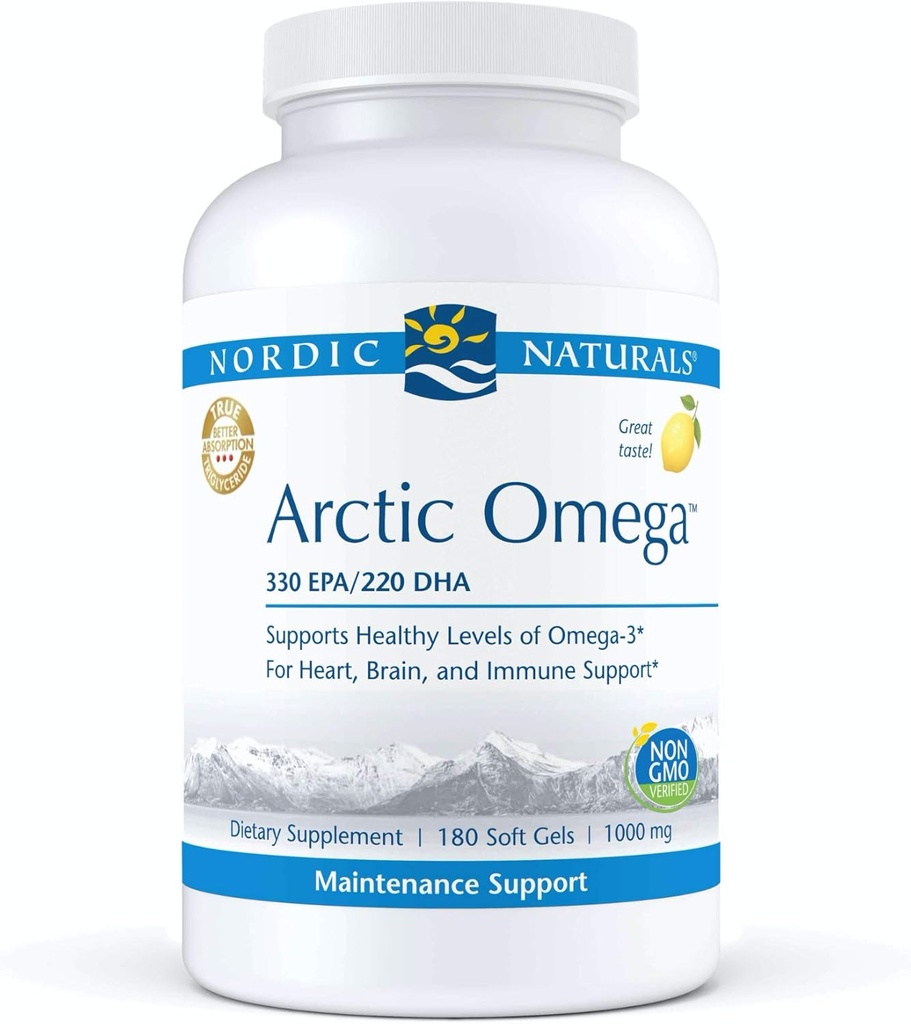 Nordic Naturals Pro Arctic אומגה- Fish Oil, 330 מ"ג EPA, 220 מ"ג DHA, מסייע לשמור על רמות אומגה 3 בריאות ללב, למוח, ותמיכה בחיסון*, 180 ג'לים רכים