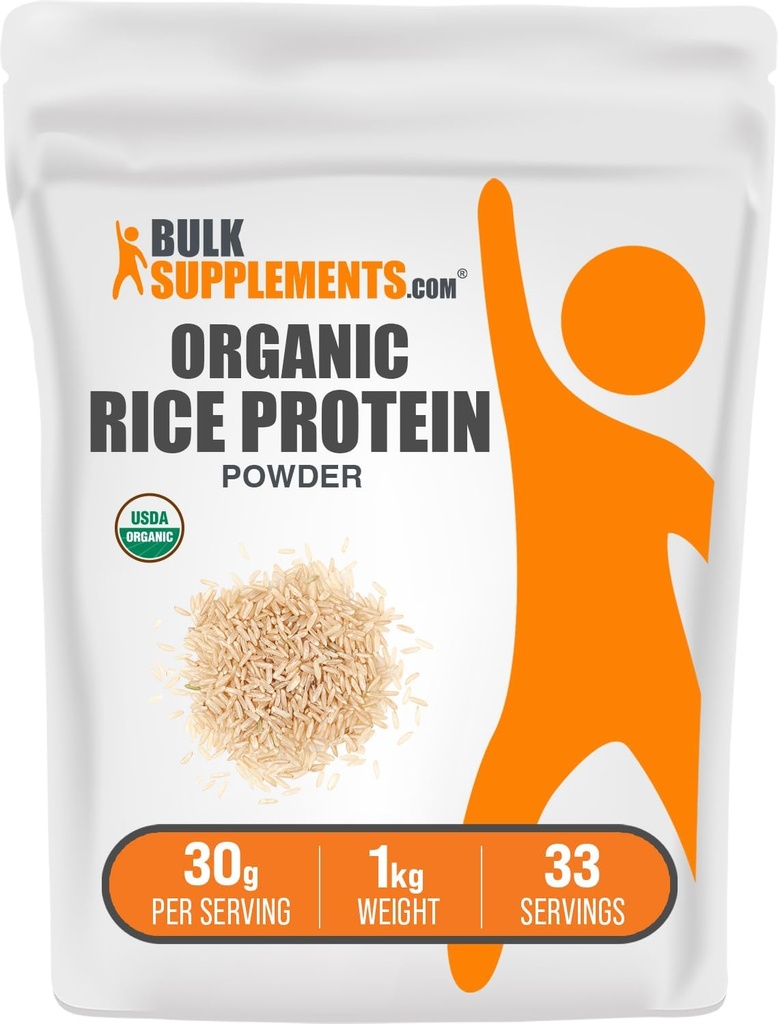 BulkSupplements.com אורגני אבקת חלבון אורז - חלבון צמחי טבעוני, Unflavored - טבעוני וגלוטן חינם, 30g לכל משרת, 1kg (2.2 lbs) (Pack of 1)