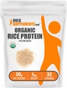 BulkSupplements.com אורגני אבקת חלבון אורז - חלבון צמחי טבעוני, Unflavored - טבעוני וגלוטן חינם, 30g לכל משרת, 1kg (2.2 lbs) (Pack of 1)