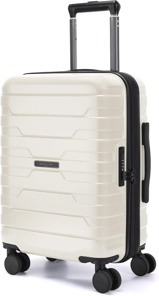 BAGSMART לשאת על Luggage 22x14x9 Airline מוסמך עם גלגלים ספיננר, משקל 20 אינץ ' Luggage עם TSA Lock, Expandable Hard Shell לשאת על מזוודות לנשים, לבן לבן