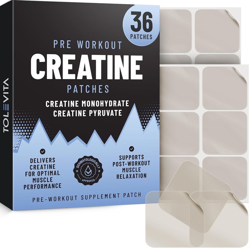 Pre Workout Creatine Patches - 36 Pcs | Creatine Monohydrate & Pyruvate | אנרגיה תומכת & שריר התאוששות | Easy-to-Use Adhesive Patches for Gym, Fitness, and Active Lifestyle