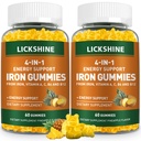 2 Pack טבעוני 100MG ברזל תוספת חניכיים עבור נשים וגברים - עם ויטמין C, A, B עבור מבוגרים וילדים - תמיכה באנרגיה עבור הגנה על ברזל, אנמיה - Pineapple Flavor (120 Ct)