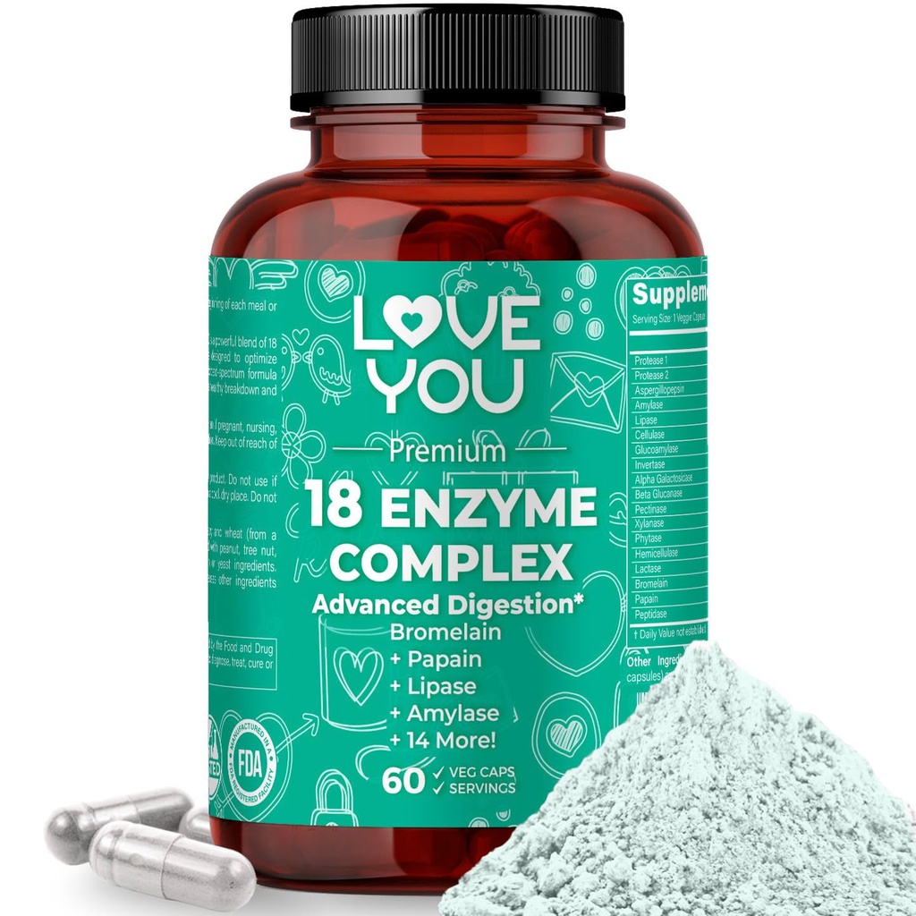 Love You 18 Enzyme Complex - Enzyive Enzymes for Women & Men | תמיכה ב-Absorption & Digestive Comfort