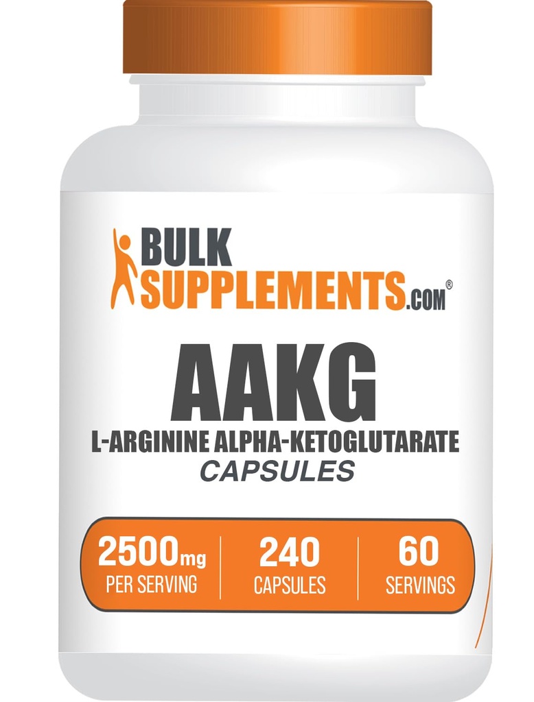 BulkSupplements.com AAKG כמוסות - תוסף L-Arginine, Nitric Oxide תוסף - Gluten Free, 4 קפסולות לשרת, 240 הרוזן (Pack of 1)