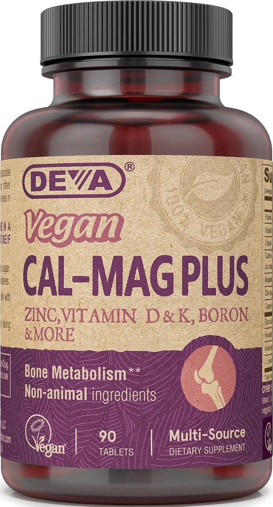DeVA טבעוני Calcium Magnesium תוסף, Plus Zinc, ויטמינים C, D & K, Boron, 90 טבליות