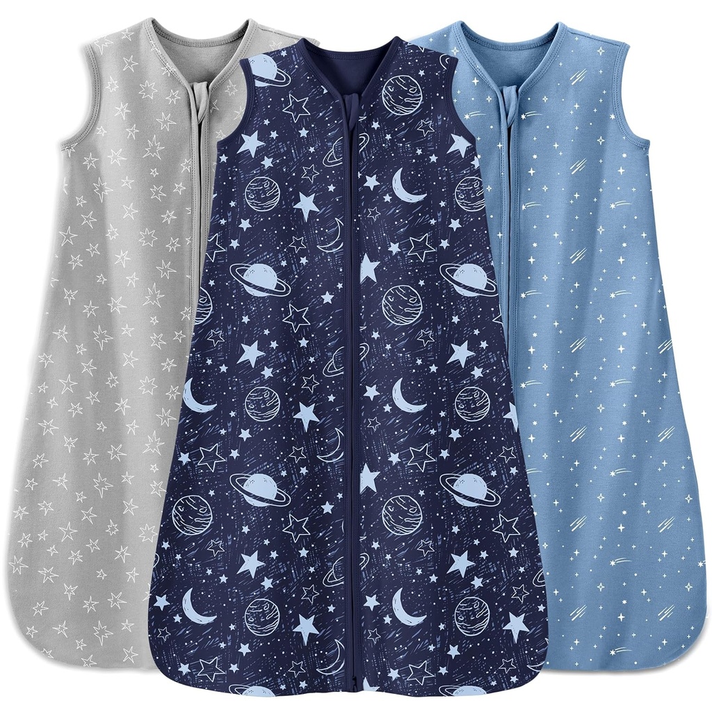 Baby Sleep Sack 12-18 חודשים 3 Pack 100% משקל אור כותנה 0.5 toG Wearable Blanket Baby Sleep Bag with 2-Way Zipper for Baby טומלר כחול