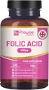 טבליות Folic Acid 400 mcg - 400 טבעוני ויטמין B9 טבליות | 13 חודשים אספקה | ויטמין B9 הריון טיפול | פונקציונליות נורמלית של מערכת החיסון & Maternal Tissue Growth במהלך ההריון | בריטניה Made - Prowise