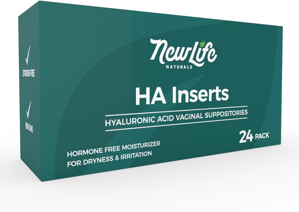 NewLife Naturals Hyaluronic Acid Vaginal Suppositories עבור נשים, Vaginal Moisturizer, יבשה Irritation Discomfort, Postpartum, Menopause הקלה ותמיכה, 24 הכניסות, 2 חודשים אספקת מזון