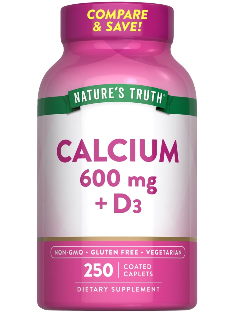 האמת של הטבע 600 מ"ג עם ויטמין D3 | 250 Caplets | Calcium Carbonate