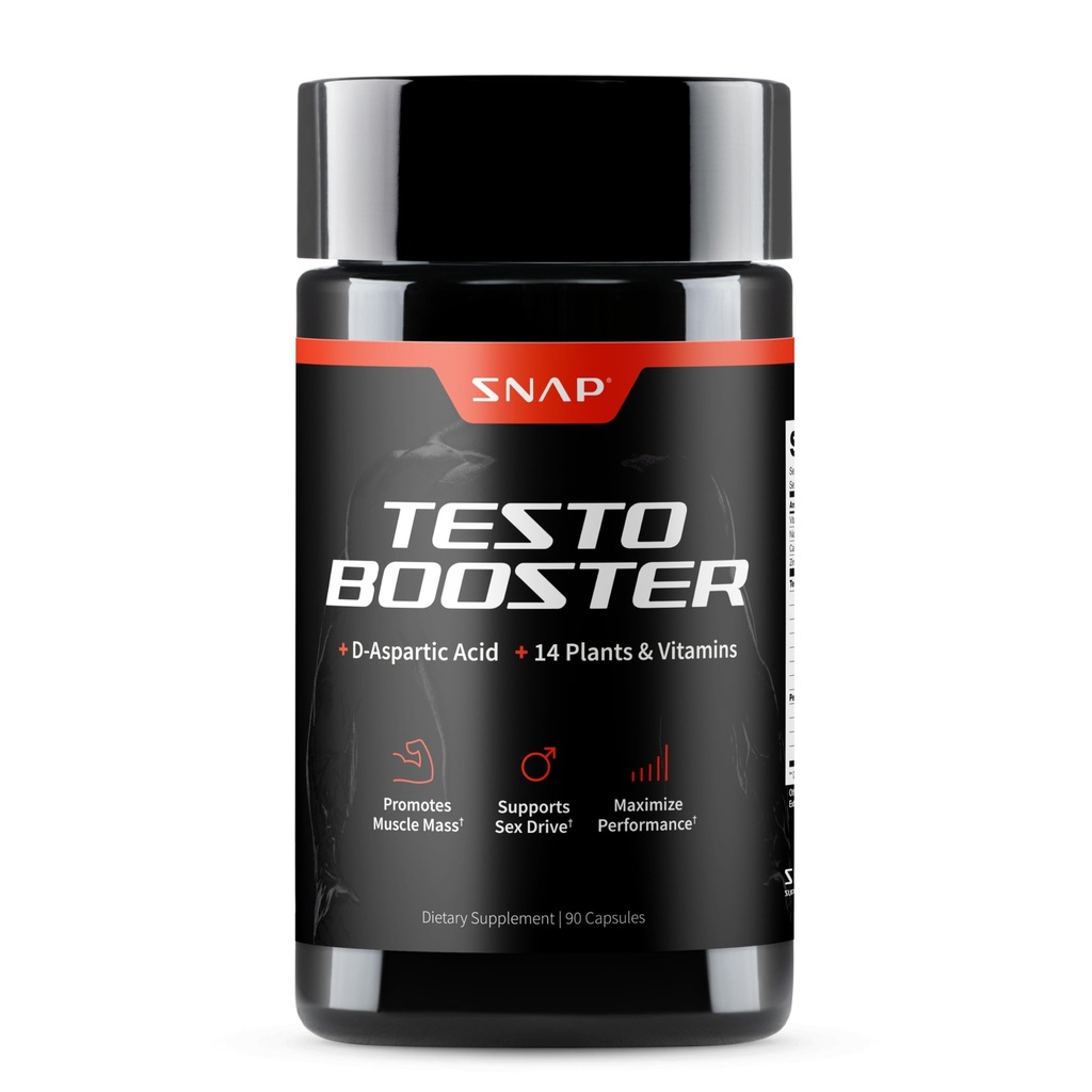 תוספי Snap תוספי טסטוסטרון Booster עבור גברים - מקדם צמיחה שרירים, Booster עבור גברים, Enhancing אנרגיה טבעית, סטטינה וכוח, 90 קפסולות (30 משרתים, 1 חודש אספקה)