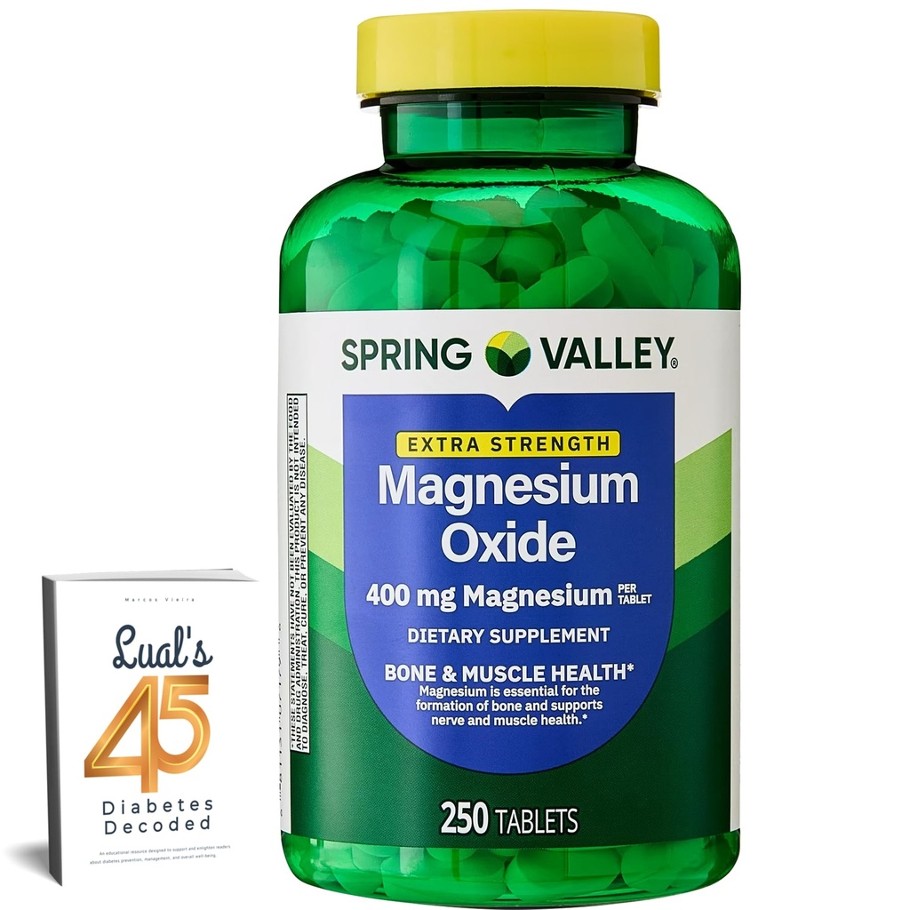 Spring Valley Magnesium 400 מ"ג עצמות ובריאות שרירים, תוספי תזונה, 250 הרוזן הטוב ביותר מגנזיום תוספת לנשים, Pastillas de Magnesio para Mujer Bundle עם 45 של סוכרת Decodedd