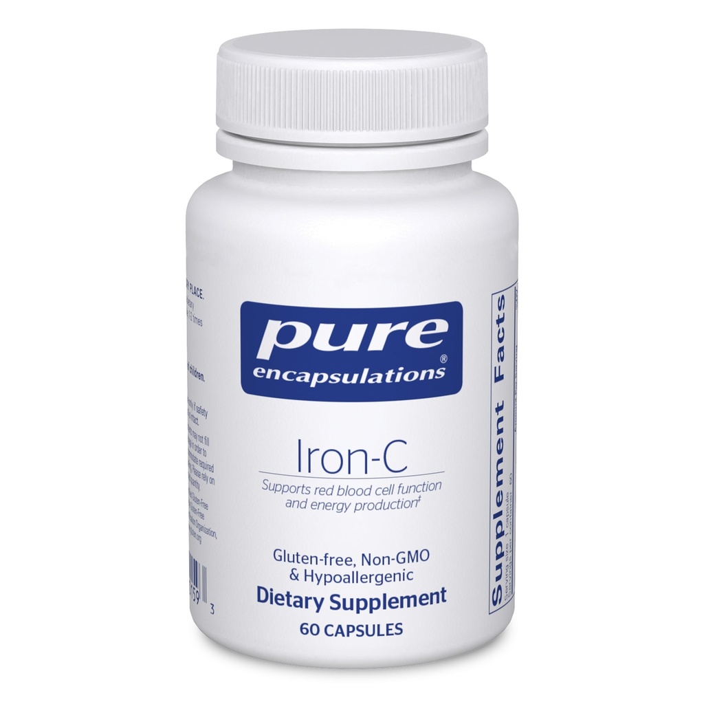 Pure Encapsulations Iron-C - 15 מ"ג - 175 מ"ג ויטמין C - Red Blood Cell Support * - ייצור אנרגיה - Highly Bioavailable Iron Pill - Gluten Free & Vegan - 60 קפסולות