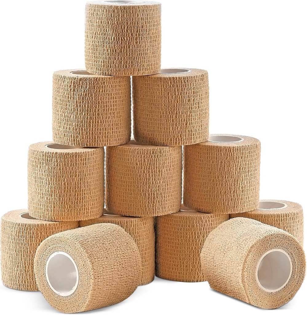Ever Ready First Aid Self Adherent Cohesive Wrap Bandages, 2" x 5 יארדs for First Aid, Sprains, Swelling, Sports, חיות מחמד, טאן צבע