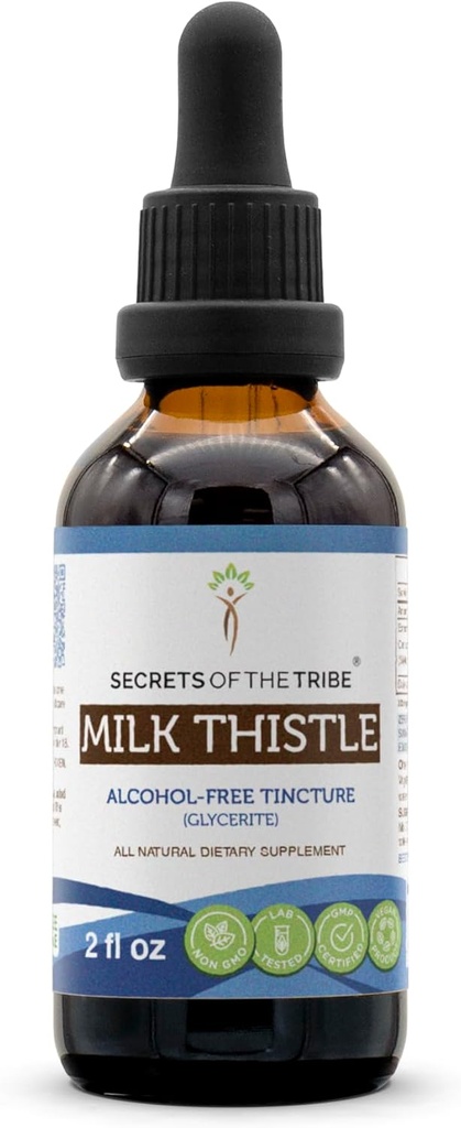 סודות של חלב Tri Tribe Thistle Tincture Alcohol-Free Extract, Milk Thistle Silybum marianum Liver Health 2 oz