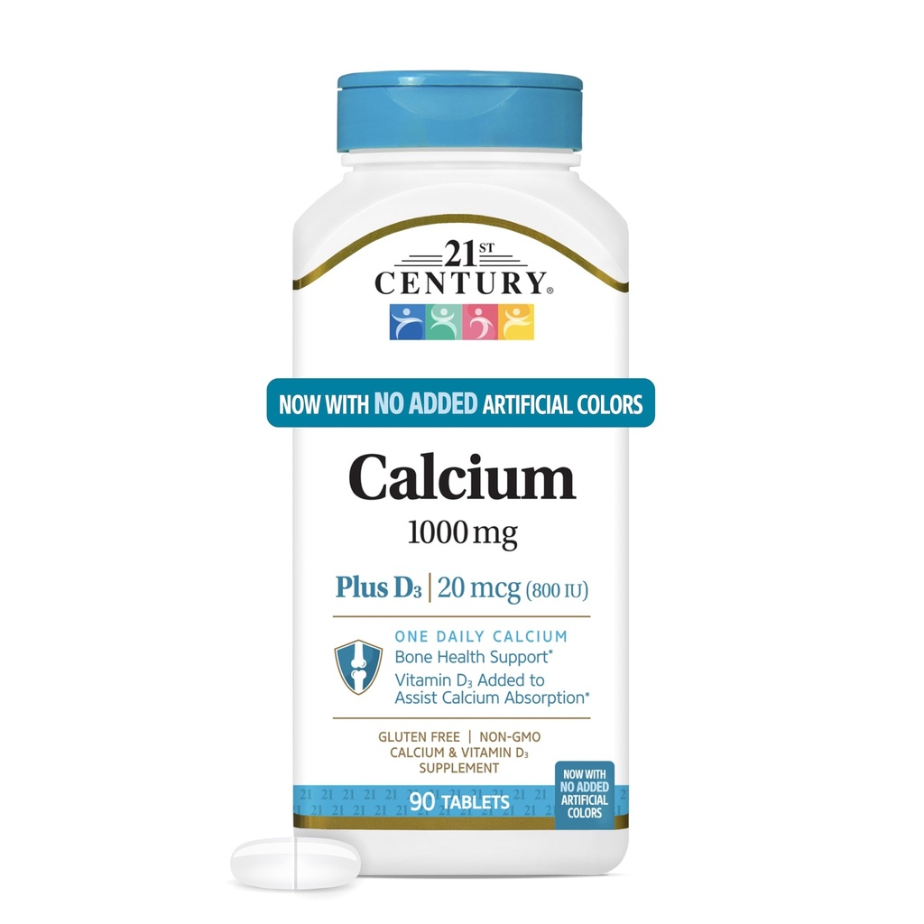 21st Century Calcium Plus D Tablets, 1000 מ"ג, 90 Count
