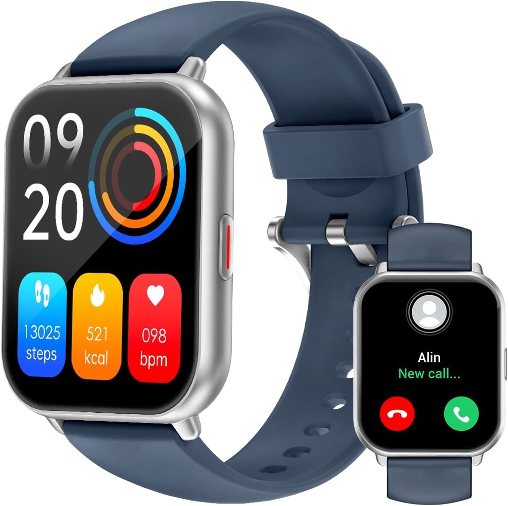 RUIMEN Smart Watches for Men (Answer / Make Calls, 2 Bands Included), 1.8 "Smartwatch for iOS / Android Phones, Fitness Tracker Heart Rate/Sleep Monitor Digital Watch Waterified Blue