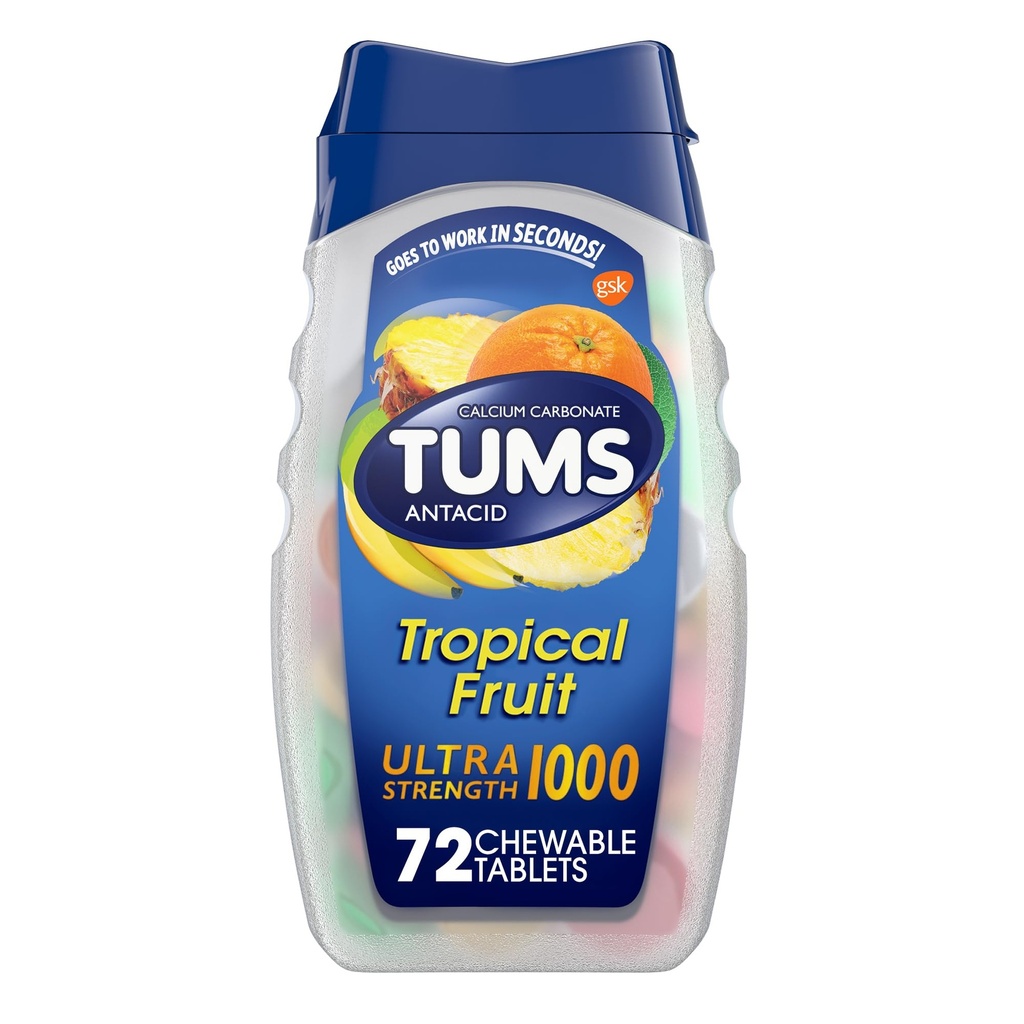 Tums Ultra 1000 מקסימום עוצמה טרופית פירות - 72 טבליות Chewable