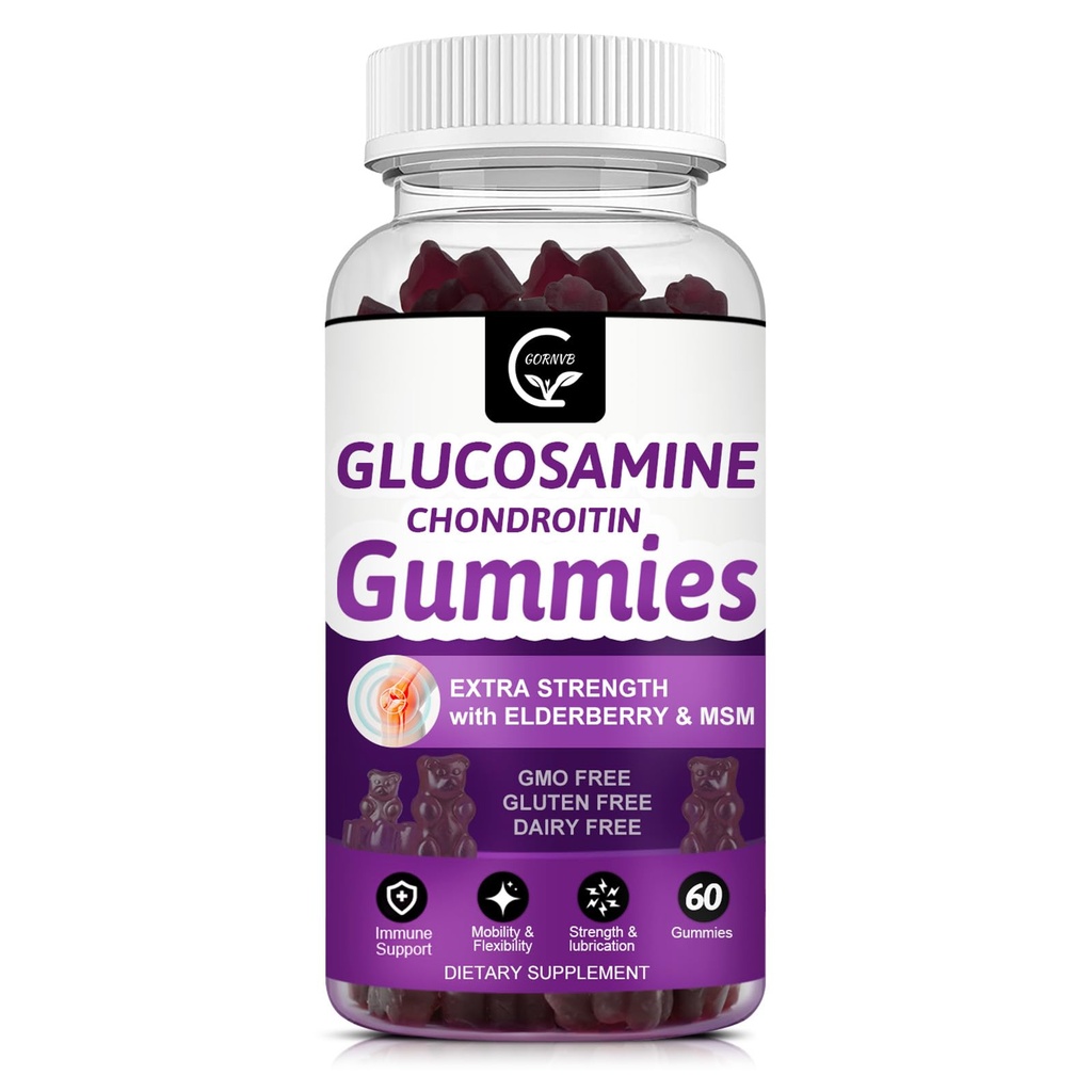 Glucosamine Chondroitin Gummies עם MSM & Elderberry - תוספת כוח ותמיכה גמישות, תוספת חיסון נגד נשים וגברים