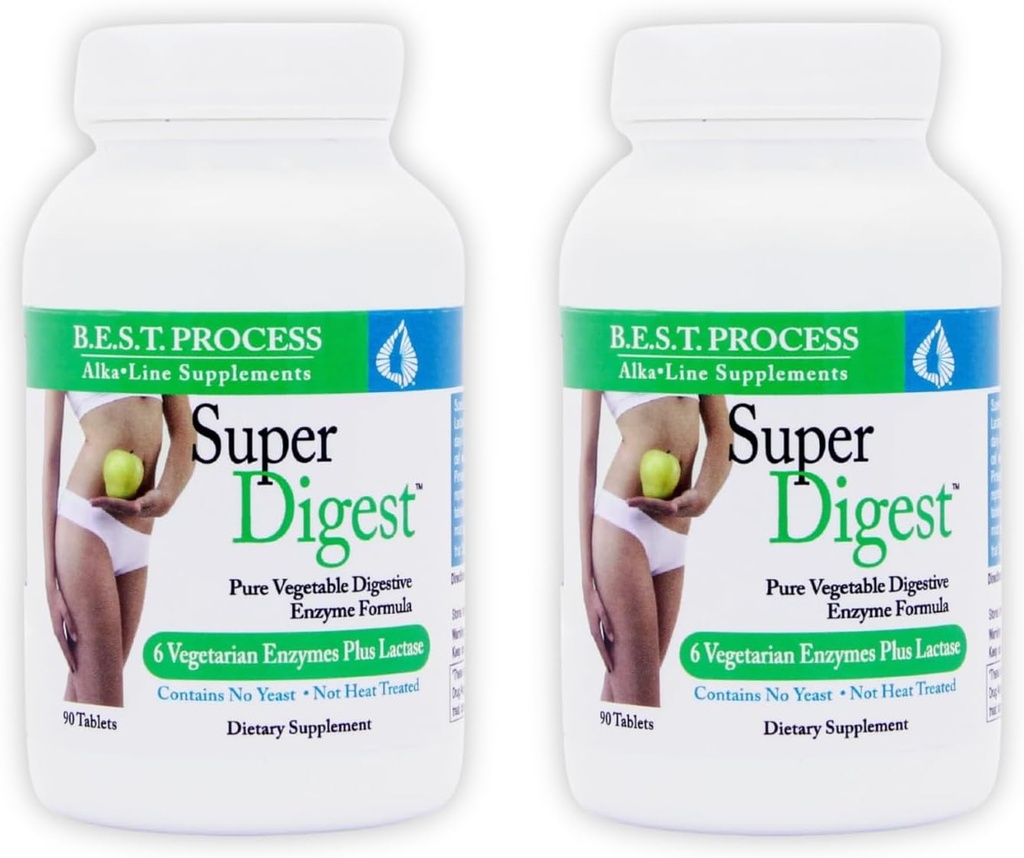 SuperDigest (2 Pack) Best Process Alkaline - תמיכה מרובה-Enzyme Digestive - Enzymes with alphalfa, Papain & Bromelain (Vegetarian Friendly)
