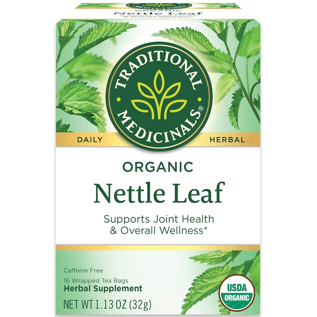 מסורתי מדיצ'ינר אורגני Nettle Leaf Herbal Tea, תומך בריאות משותפת וכלל בריאות, (Pack of 2) - 32 Tea Bags Total