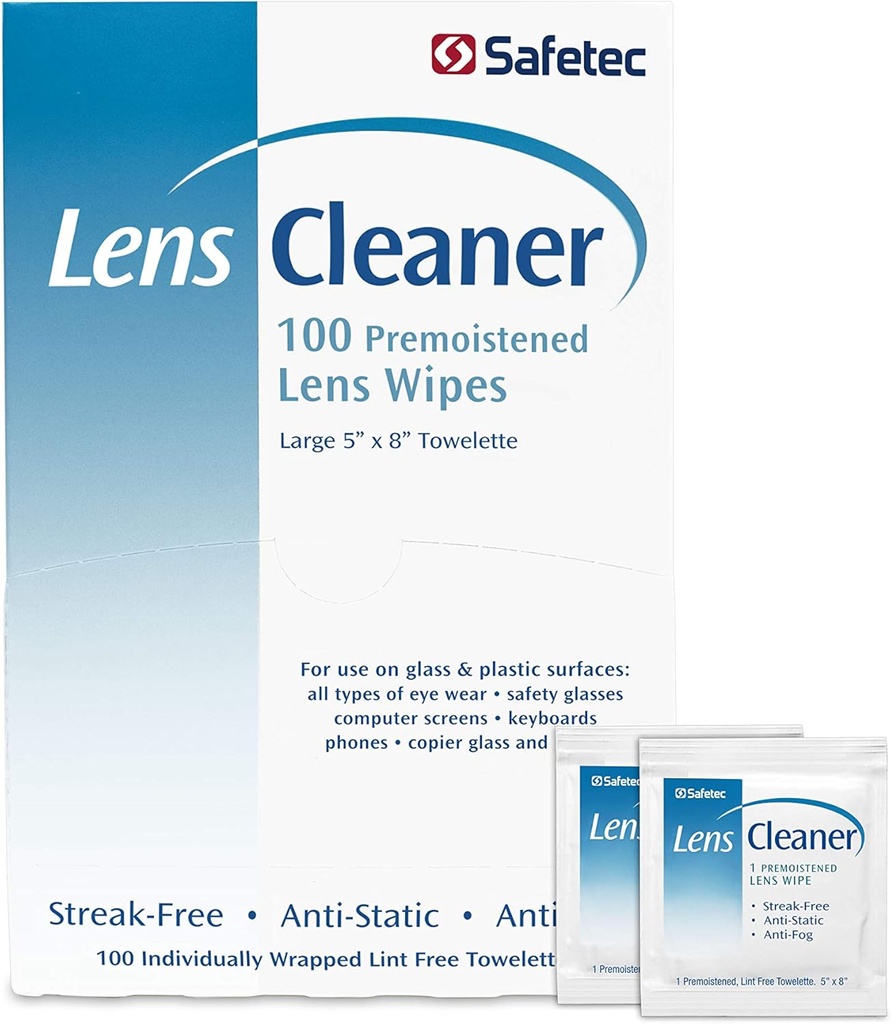 Safetec Lens & Eyeglass ניקוי Wipes, Pre-Moistated Wipes (2 Pack of 100ct Boxes - 200 קלות ניקוי)