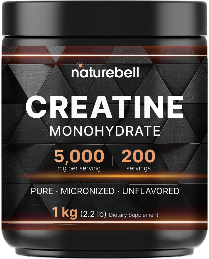 NatureBell Creatine Monohydrate אבקת 1000g, 5,000 מ"ג Per המשרתת, 200 משרתות (2.2 lb) | Micronized, Pure & Unflavored