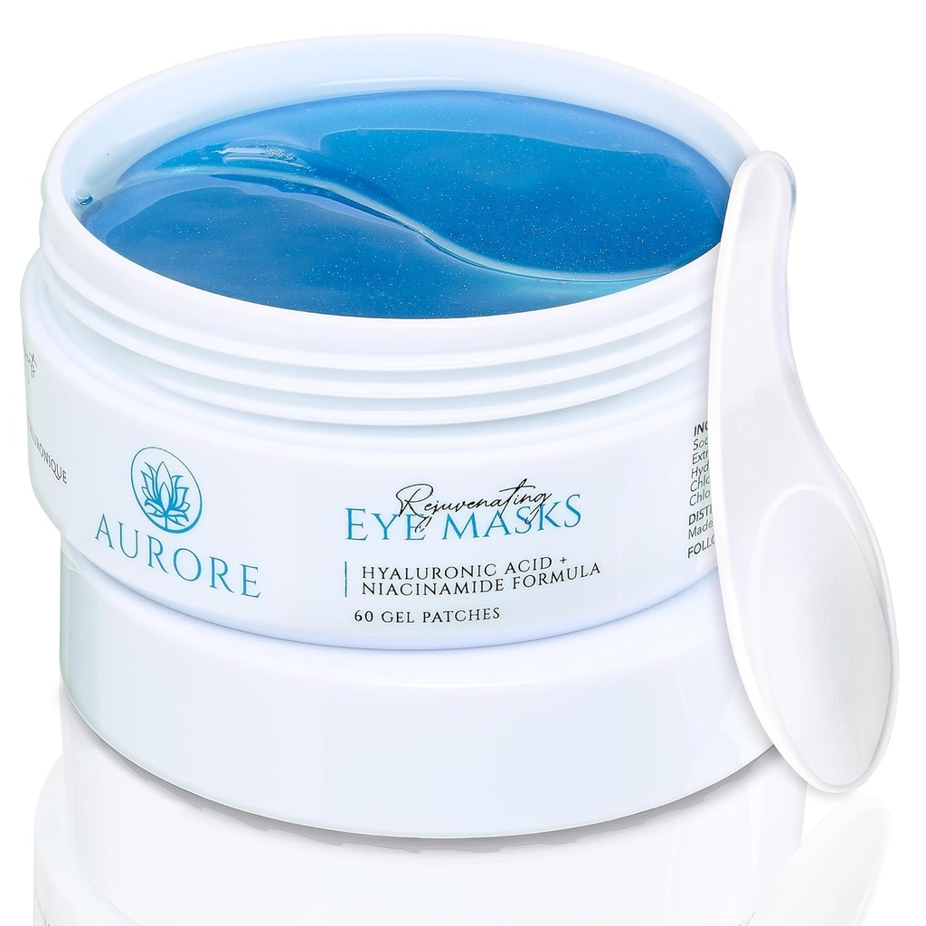 AURORE Under Eye Patches with Hyaluronic Acid, Collagen, Niacinamide - for Puffy Eyes, Dark Circles, Wrinkles, Fine Lines - Hydrating & Brightening, 30 pairs (60 gel patches) - Rejuvenating Eye Masks