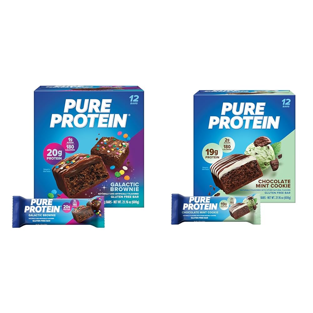 חלבון טהור 12 ספירה גלקטית Brownie & שוקולד Mint Cookies Bars Bundle | 20g ו 19g חלבון גבוה | Gluten Free | Pre & Post Workout | Low Sugar
