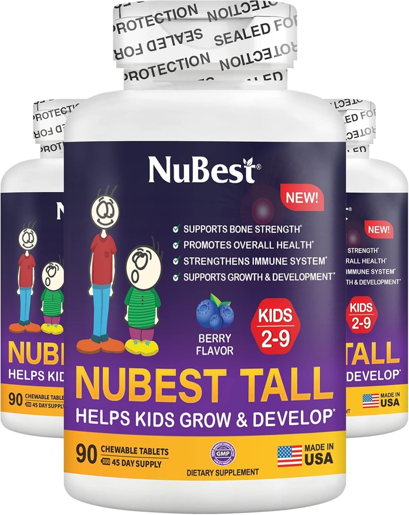 Nu Best Tall Kids - טוילרים ויטמינים ומזונות לילדים בגיל 2 עד 9 - תמיכה בעצמות העצם, בריאות כללית ואי-אמון - צורות בעלי חיים - 270 טבליות ברי צ'וגבל 3