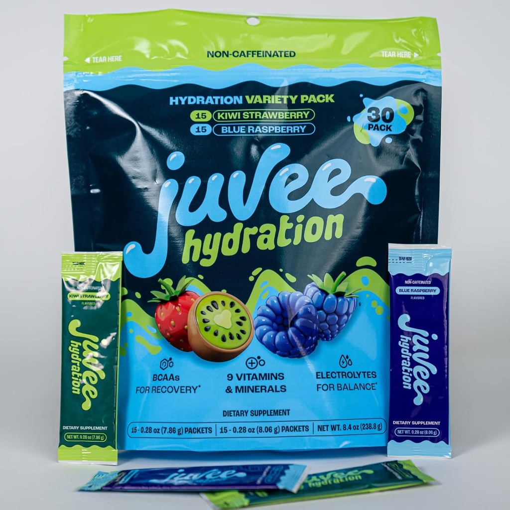 Juvee hydrotion - Zero Sugar, Caffeine-Free, Electrolytes, BCAAs, ויטמינים ומינרלים - 15 קלוריות, Gluten-Free, Vegan, non-GMO - Variety Pack - 30 Count Count
