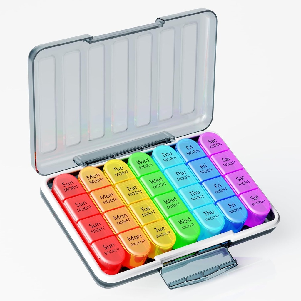 Zoksi Moisture-Proof שבועי גלולות מארגנת 4 פעמים ביום, 7 Day Pill Box 4X ליום, שבוע אחד נסיעה גלולת גלולה מקרה עם 28 השוואת מכשירים ניידים, המכיל תרופות עבור ויטמינים, תוספים או תרופות