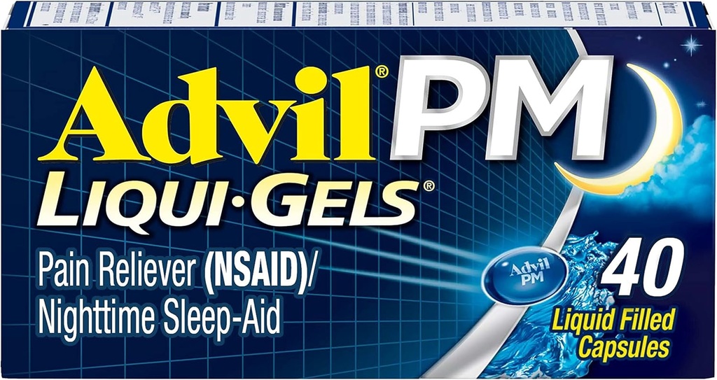 עו"ד כאב ראש Reliever ו- Nighttime Sleep Aid, Pain Medicine with Ibuprofen for Pain Relief and Diphenhydramine Citrate for a Sleep Aid - 40 Coated Caplets