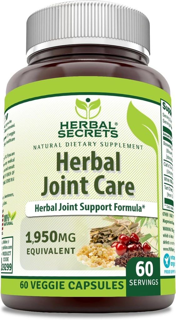 Herbal Secrets Joint Care 1950 Mg לכל תוספת לשרת; Veggie קפסולה | מכיל תמצית Boswellia, White Willow, Cat's Claw & Tart Cherry אבקת | Made in USA (1 Pack, 60 Count)